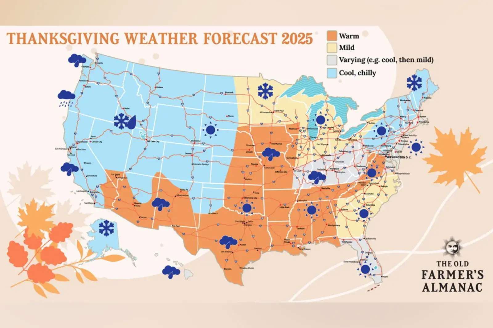 Old Farmer’s Almanac Predicts Thanksgiving Weather in Each State